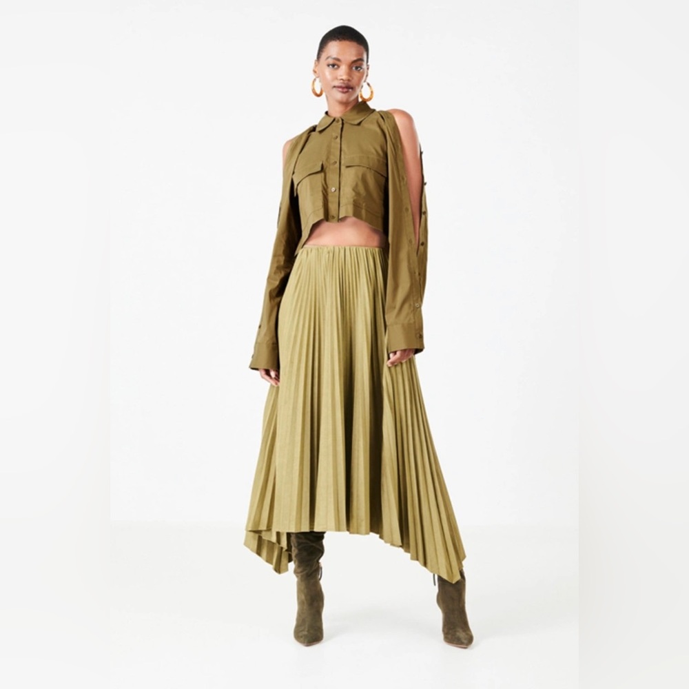 NEW WITH TAGS BCBG Bianca Asymmetrical Button Down Shirt Army Green Size XXS